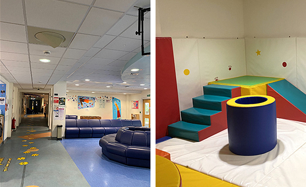 Pictures of the Children's Department waiting room and soft play area